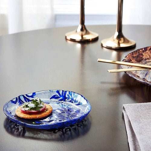 DAMASK Blue Velvet Gilded Glass Canapé Plates - AMIR BAGS INDIA PRIVATE LIMITED