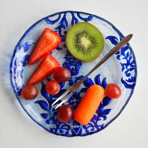 DAMASK Blue Velvet Gilded Glass Canapé Plates - AMIR BAGS INDIA PRIVATE LIMITED