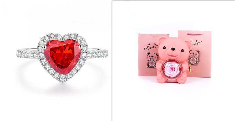 Eternal Rose Teddy Bear Gifts Box With Necklace Rotate Rose Jewelry Box Valentine Wedding Storage Gift Case For Women Girlfriend - AMIR BAGS INDIA PRIVATE LIMITED