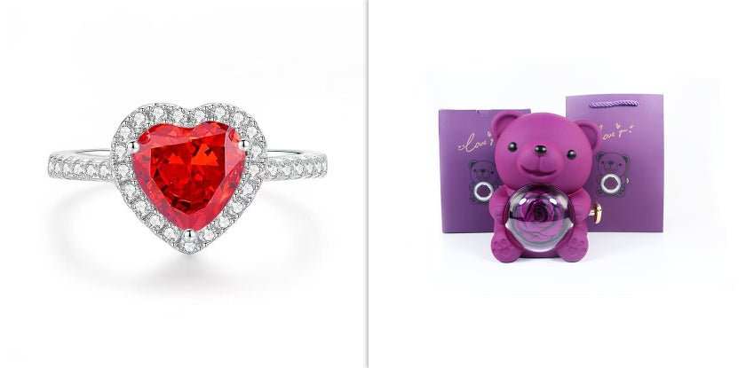 Eternal Rose Teddy Bear Gifts Box With Necklace Rotate Rose Jewelry Box Valentine Wedding Storage Gift Case For Women Girlfriend - AMIR BAGS INDIA PRIVATE LIMITED