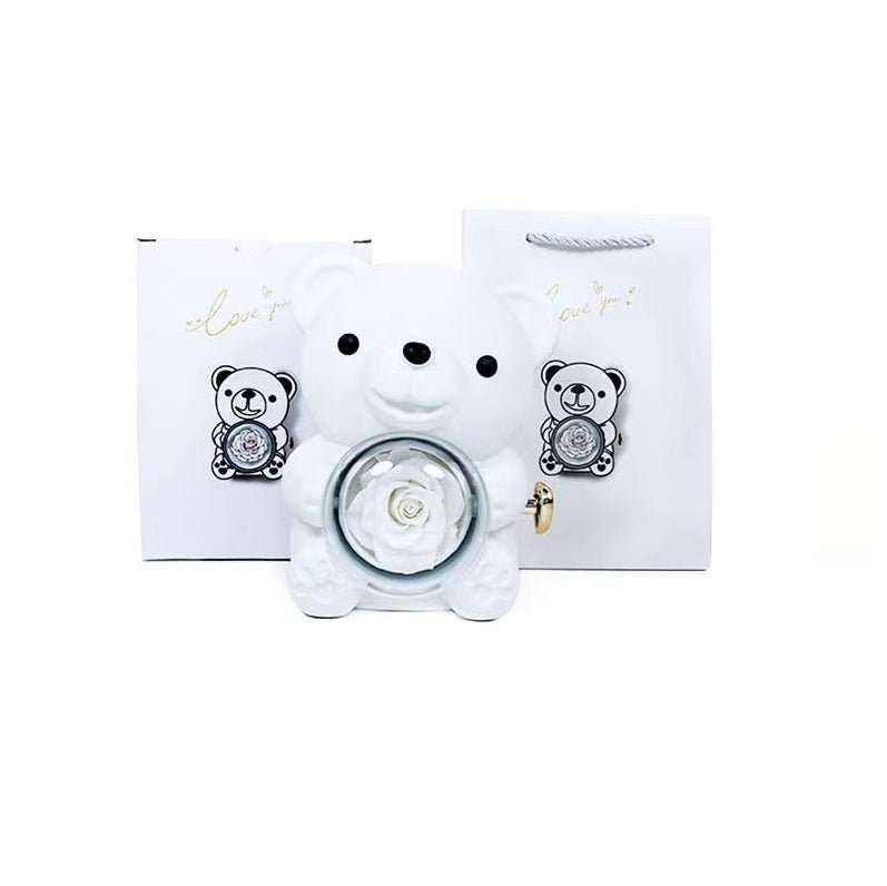 Eternal Rose Teddy Bear Gifts Box With Necklace Rotate Rose Jewelry Box Valentine Wedding Storage Gift Case For Women Girlfriend - AMIR BAGS INDIA PRIVATE LIMITED