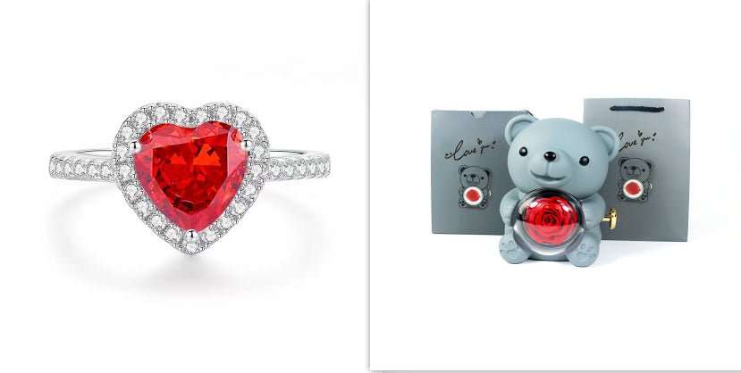 Eternal Rose Teddy Bear Gifts Box With Necklace Rotate Rose Jewelry Box Valentine Wedding Storage Gift Case For Women Girlfriend - AMIR BAGS INDIA PRIVATE LIMITED