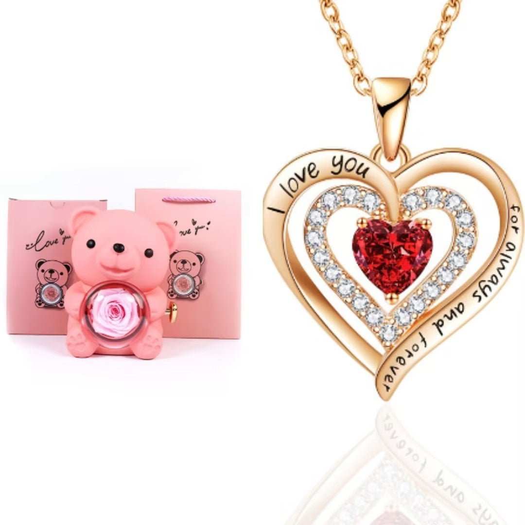 Eternal Rose Teddy Bear Gifts Box With Necklace Rotate Rose Jewelry Box Valentine Wedding Storage Gift Case For Women Girlfriend - AMIR BAGS INDIA PRIVATE LIMITED
