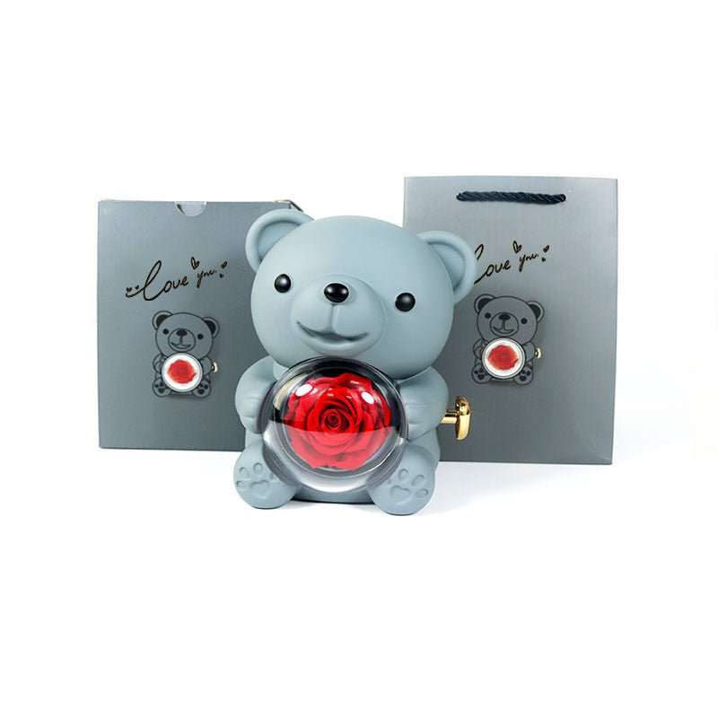 Eternal Rose Teddy Bear Gifts Box With Necklace Rotate Rose Jewelry Box Valentine Wedding Storage Gift Case For Women Girlfriend - AMIR BAGS INDIA PRIVATE LIMITED