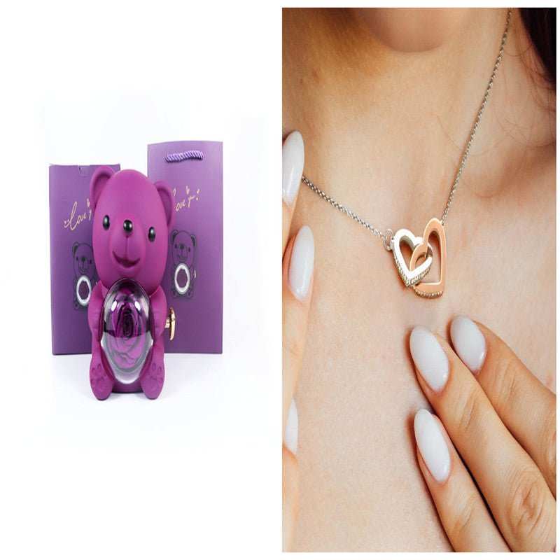 Eternal Rose Teddy Bear Gifts Box With Necklace Rotate Rose Jewelry Box Valentine Wedding Storage Gift Case For Women Girlfriend - AMIR BAGS INDIA PRIVATE LIMITED