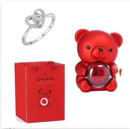Eternal Rose Teddy Bear Gifts Box With Necklace Rotate Rose Jewelry Box Valentine Wedding Storage Gift Case For Women Girlfriend - AMIR BAGS INDIA PRIVATE LIMITED