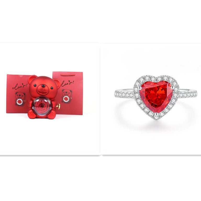 Eternal Rose Teddy Bear Gifts Box With Necklace Rotate Rose Jewelry Box Valentine Wedding Storage Gift Case For Women Girlfriend - AMIR BAGS INDIA PRIVATE LIMITED