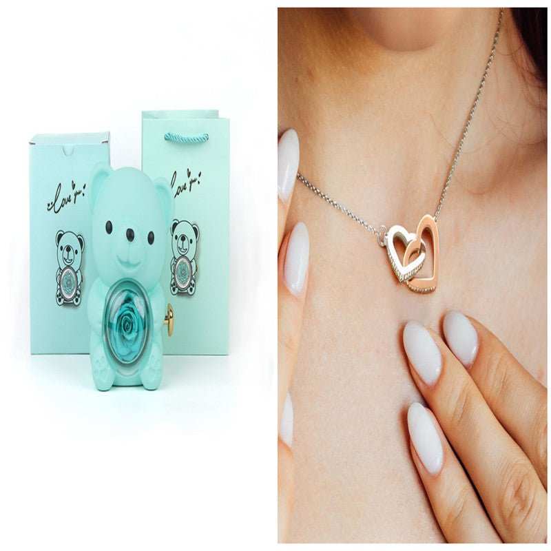 Eternal Rose Teddy Bear Gifts Box With Necklace Rotate Rose Jewelry Box Valentine Wedding Storage Gift Case For Women Girlfriend - AMIR BAGS INDIA PRIVATE LIMITED