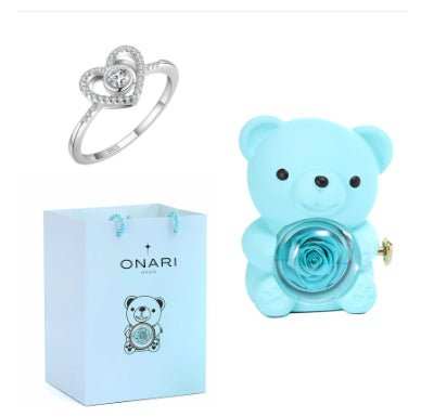 Eternal Rose Teddy Bear Gifts Box With Necklace Rotate Rose Jewelry Box Valentine Wedding Storage Gift Case For Women Girlfriend - AMIR BAGS INDIA PRIVATE LIMITED