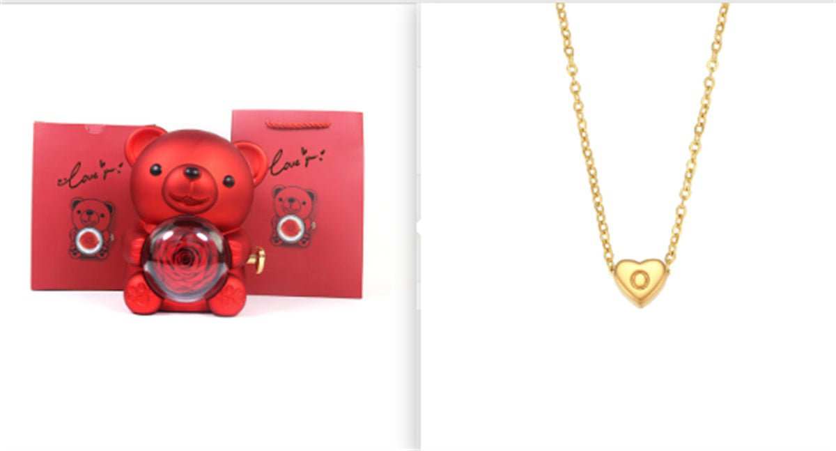 Eternal Rose Teddy Bear Gifts Box With Necklace Rotate Rose Jewelry Box Valentine Wedding Storage Gift Case For Women Girlfriend - AMIR BAGS INDIA PRIVATE LIMITED