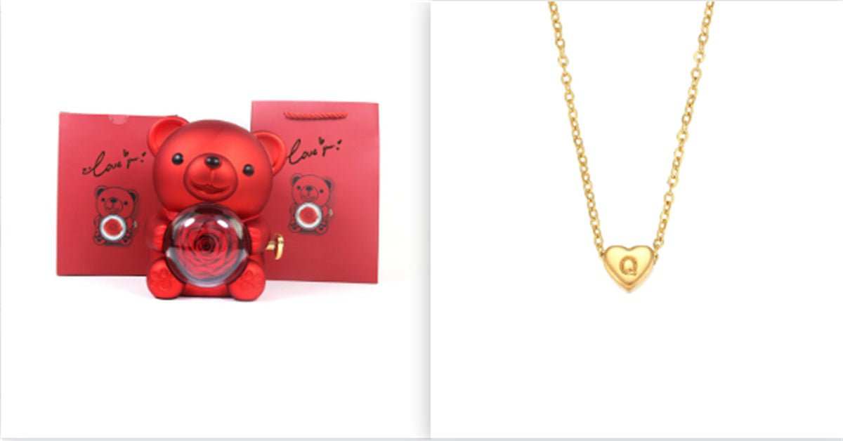 Eternal Rose Teddy Bear Gifts Box With Necklace Rotate Rose Jewelry Box Valentine Wedding Storage Gift Case For Women Girlfriend - AMIR BAGS INDIA PRIVATE LIMITED
