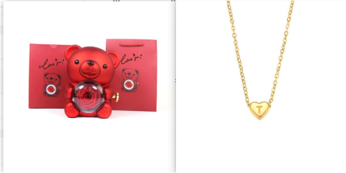 Eternal Rose Teddy Bear Gifts Box With Necklace Rotate Rose Jewelry Box Valentine Wedding Storage Gift Case For Women Girlfriend - AMIR BAGS INDIA PRIVATE LIMITED