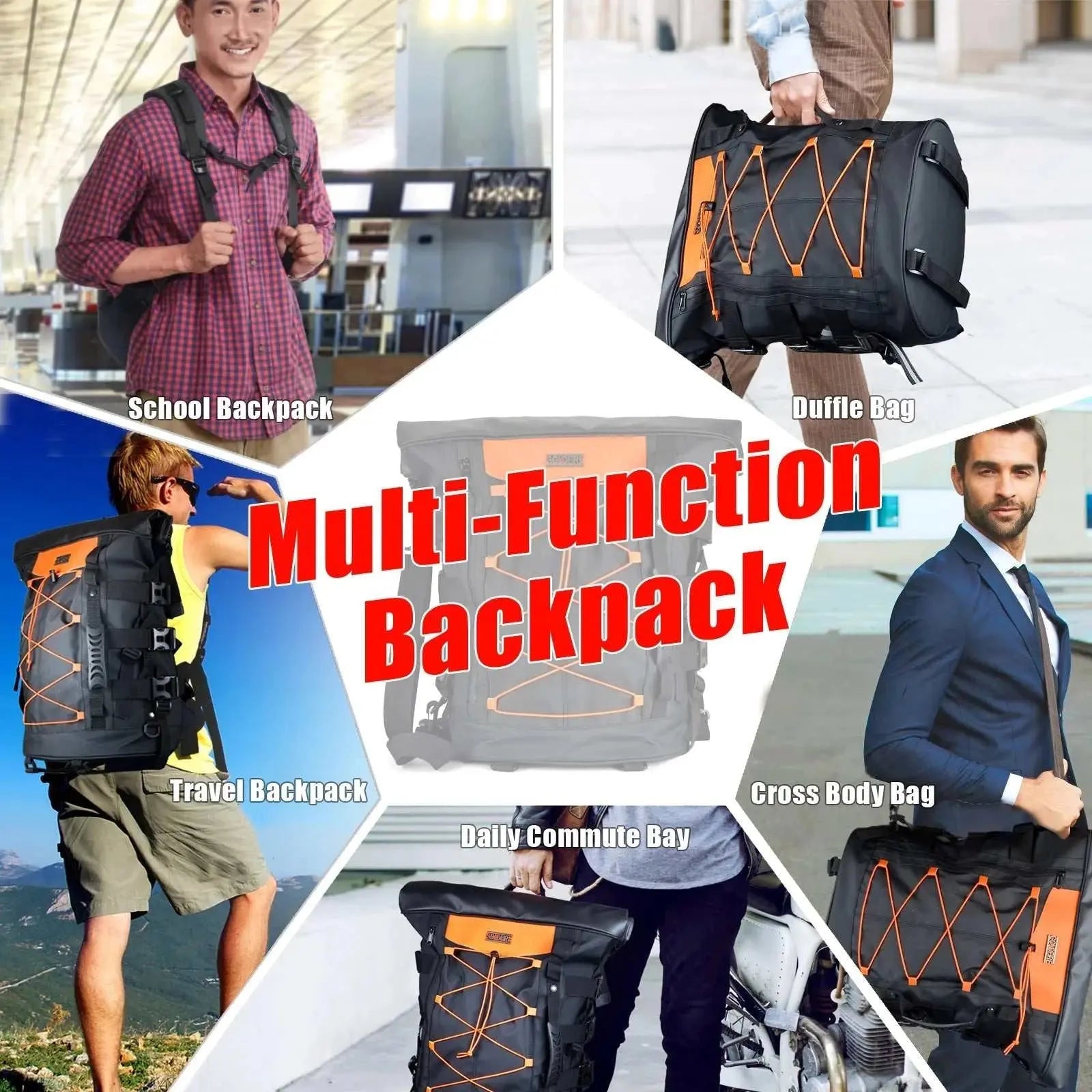 Expandable Motorcycle Tail Bag Travel Luggage Sissy Bar Bag Weather Resistant Tail Duffle Bag Gear Backpack with Sissy Bar Strap - AMIR BAGS INDIA PRIVATE LIMITED