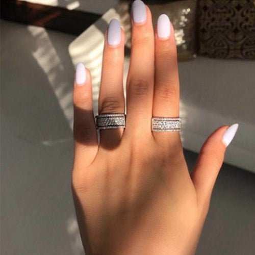 Exquisite Bridal Wedding Silver Rings for Women White Crystal Princess - AMIR BAGS INDIA PRIVATE LIMITED