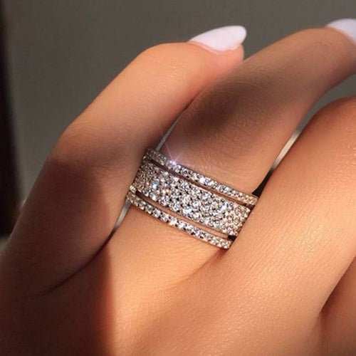 Exquisite Bridal Wedding Silver Rings for Women White Crystal Princess - AMIR BAGS INDIA PRIVATE LIMITED