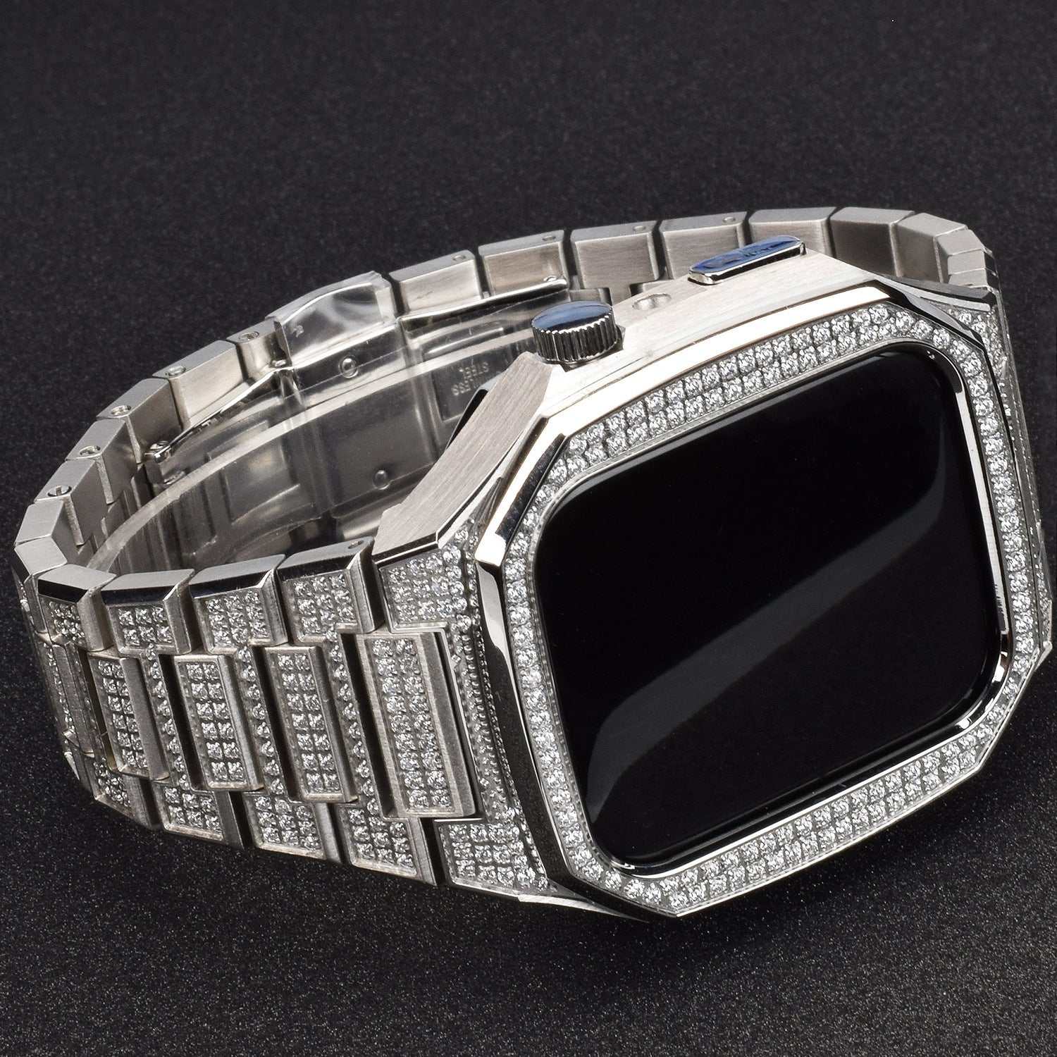 Silver stainless steel full diamond modified protective case for Apple Watch with metal band