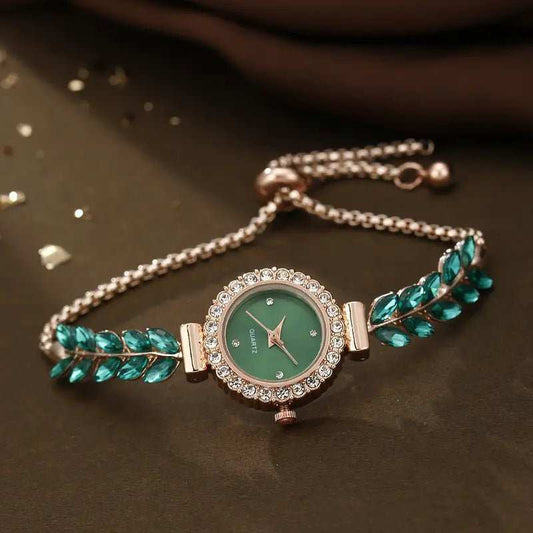 Fashion Green Leaf Fine Band Diamond Round Women's Watch - AMIR BAGS INDIA PRIVATE LIMITED