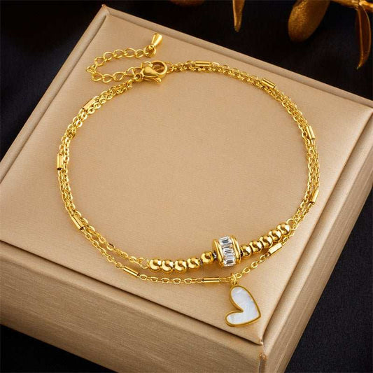 Fashion Jewelry Boho Classic Love Heart Ankle Chain Double Layer Chain Bracelet Anklet Charm Tassel Leg Chain On Foot Chain Women Party Jewelry Accessories - AMIR BAGS INDIA PRIVATE LIMITED