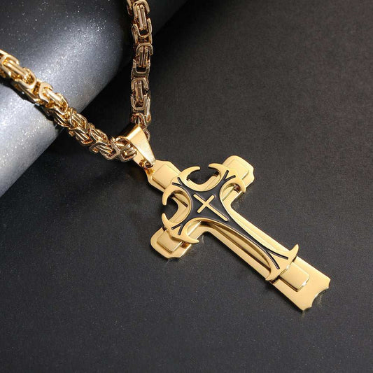 Fashion Jewelry Christian Trinity Latin Cross Necklace For Men Stainless Steel Three Layers Cross Pendants Necklaces Jewelry Gift - AMIR BAGS INDIA PRIVATE LIMITED