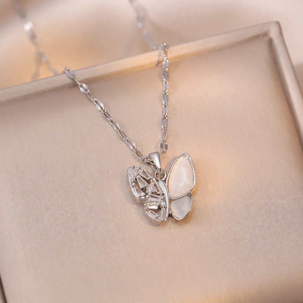 Fashion Jewelry Women's Graceful And Fashionable Opal Butterfly Pendant Necklace - AMIR BAGS INDIA PRIVATE LIMITED