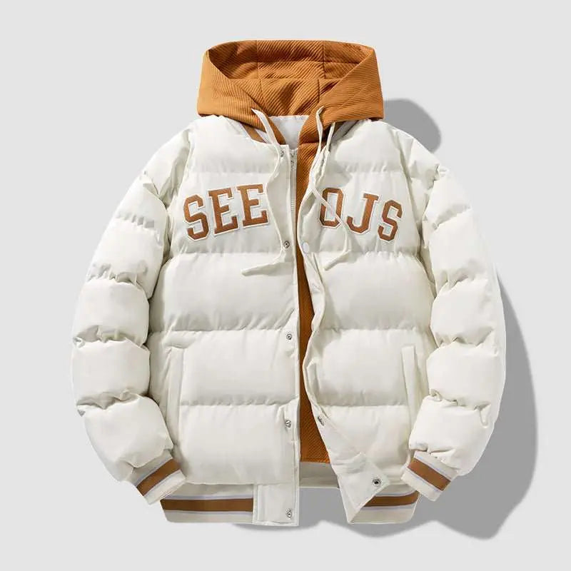 Fashion Letter Hooded Cotton Coat Winter Warm Solid Zipper Jacket For Men Teenagers Clothing - AMIR BAGS INDIA PRIVATE LIMITED