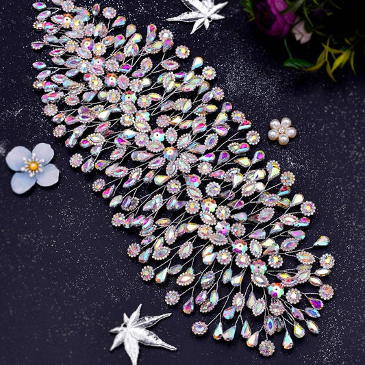 Elegant rhinestone and flower embellished styling hair accessory headband with wave design for women