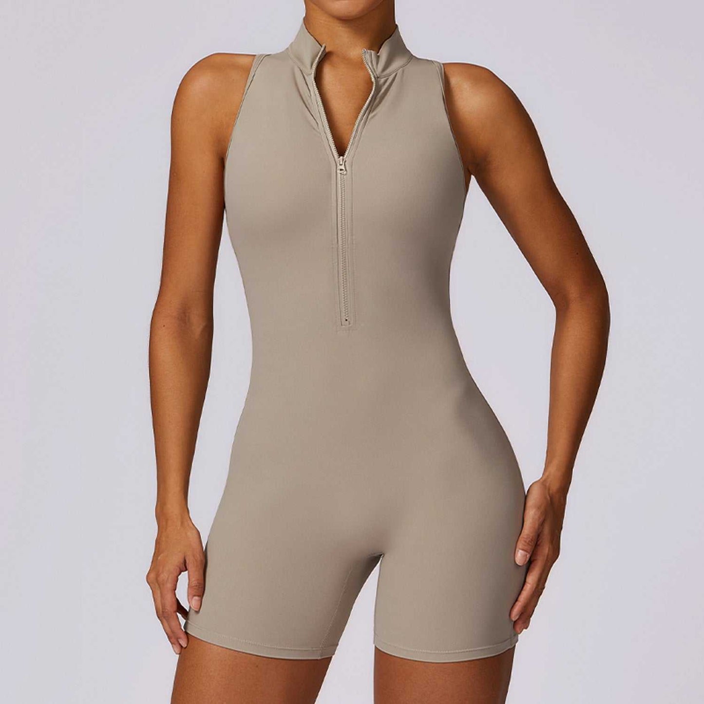 Fitness Yoga Jumpsuit With Zipper Summer Backless Shorts Jumpsuit Bodysuit For Women Clothing - AMIR BAGS INDIA PRIVATE LIMITED