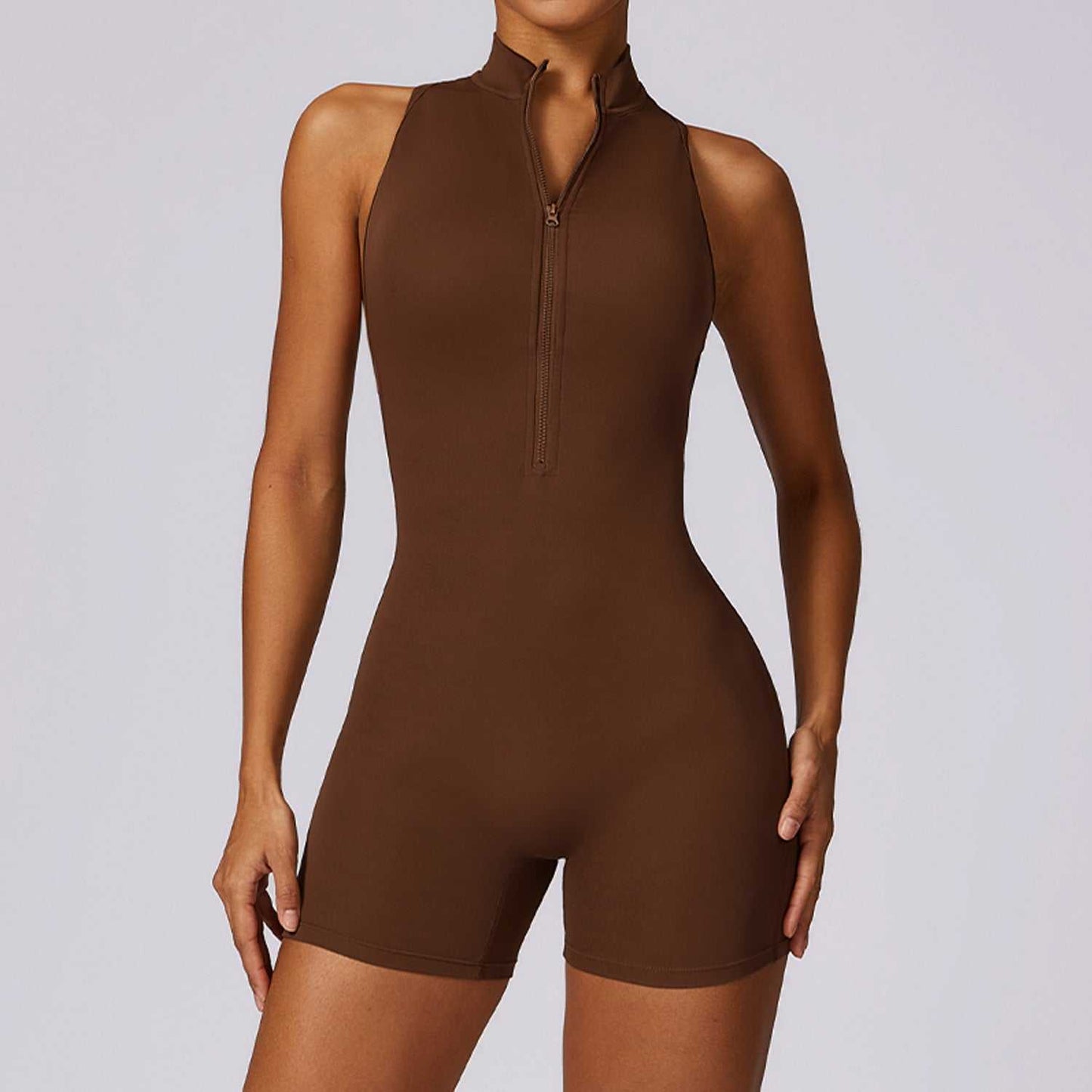 Fitness Yoga Jumpsuit With Zipper Summer Backless Shorts Jumpsuit Bodysuit For Women Clothing - AMIR BAGS INDIA PRIVATE LIMITED
