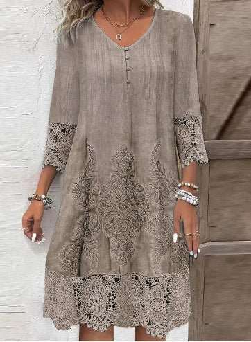 Flowers Lace Dress Summer Solid Color Womens Clothing - AMIR BAGS INDIA PRIVATE LIMITED