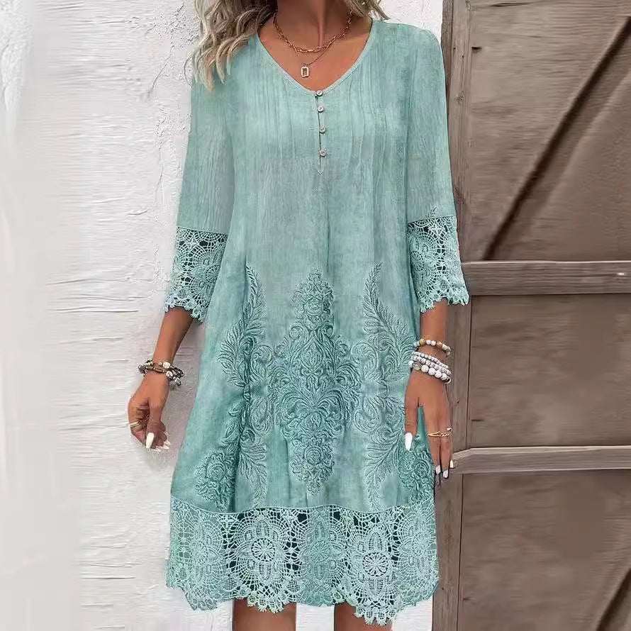 Flowers Lace Dress Summer Solid Color Womens Clothing - AMIR BAGS INDIA PRIVATE LIMITED