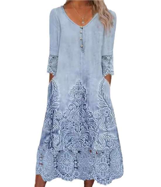 Flowers Lace Dress Summer Solid Color Womens Clothing - AMIR BAGS INDIA PRIVATE LIMITED