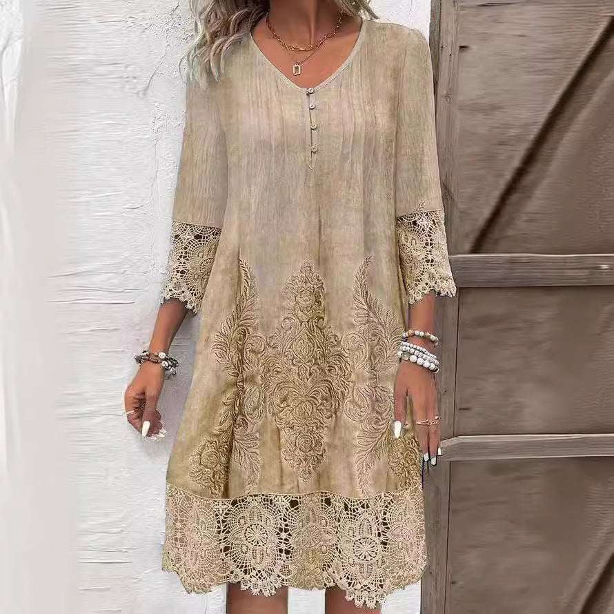 Flowers Lace Dress Summer Solid Color Womens Clothing - AMIR BAGS INDIA PRIVATE LIMITED