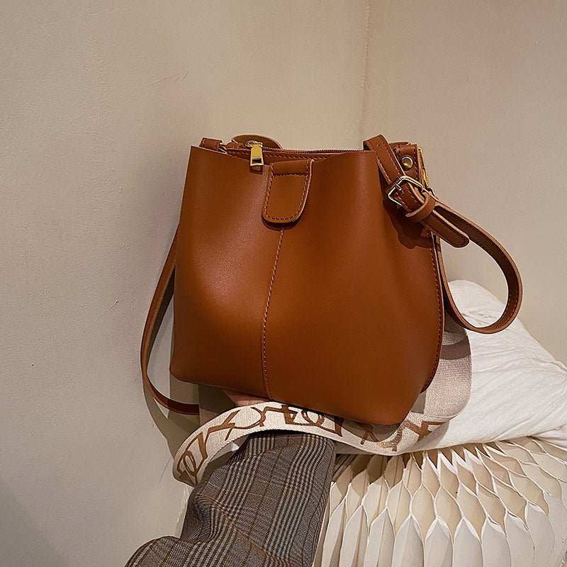 French Minority Design Simple Wide Shoulder Strap Bucket Bags Female - AMIR BAGS INDIA PRIVATE LIMITED