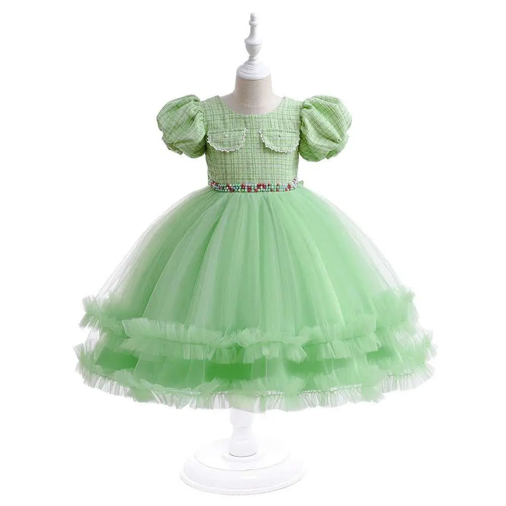 Girls' Fashion Halloween Mesh Stitching Puff Sleeve Dress - AMIR BAGS INDIA PRIVATE LIMITED