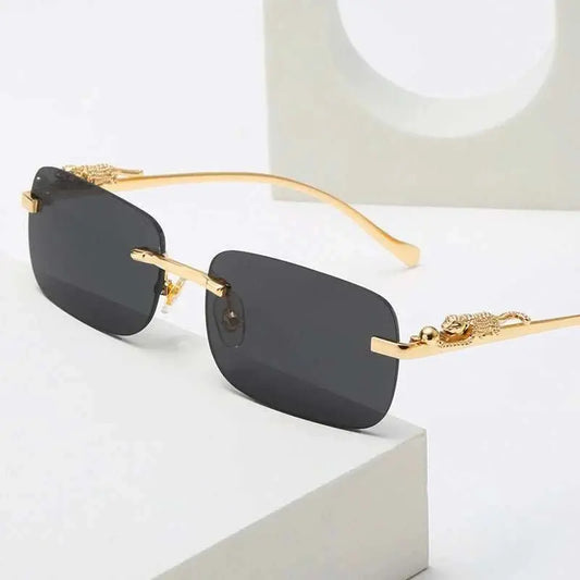 Gold Black Rectangular Sunglasses With Metal Hinge Rimless Metal sunglAMIR BAGS INDIA PRIVATE LIMITEDAMIR BAGS INDIA PRIVATE LIMITEDnull