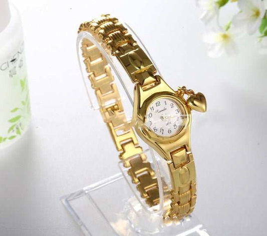 Gold Women's Bracelet Watch Honey Heart Rhinestone Casual Stainless Steel - AMIR BAGS INDIA PRIVATE LIMITED