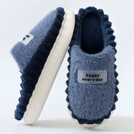 Home Slippers For Men Thick - soled Color - block Letters Fluffy Fleece House Shoes Winter Indoor Warm Slip On Floor Bedroom Slipper - AMIR BAGS INDIA PRIVATE LIMITED
