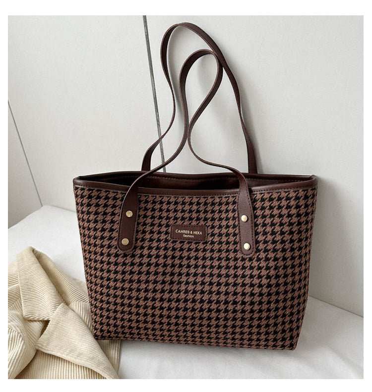 Houndstooth Shoulder Bag Winter Fashion Commuting Handbags WOmen Large Capacity Totes Casual Shopping Bag - AMIR BAGS INDIA PRIVATE LIMITED