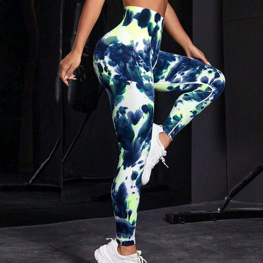 Ink Tie - dye Printed Yoga Pants Seamless High Waist Tight Hip Lifting Leggings Sports Running Fitness Trousers For Women - AMIR BAGS INDIA PRIVATE LIMITED