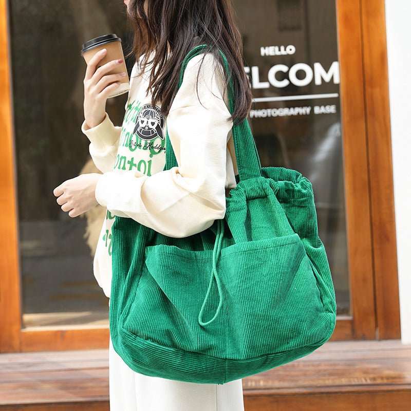 Ins Corduroy Shoulder Bags Drawstring Multi - pocket Handbag Women Underarm Bags - AMIR BAGS INDIA PRIVATE LIMITED