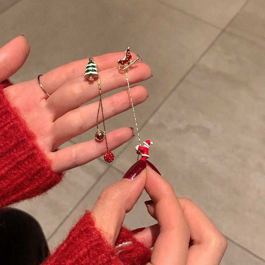 Ins Fashion Xmas Earrings Moving Santa Claus Long Tassel Earrings For Women Christmas Tree Snowflake Asymmetric Drop Earring - AMIR BAGS INDIA PRIVATE LIMITED