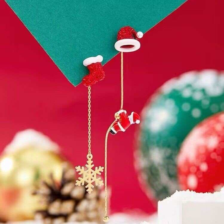 Ins Fashion Xmas Earrings Moving Santa Claus Long Tassel Earrings For Women Christmas Tree Snowflake Asymmetric Drop Earring - AMIR BAGS INDIA PRIVATE LIMITED