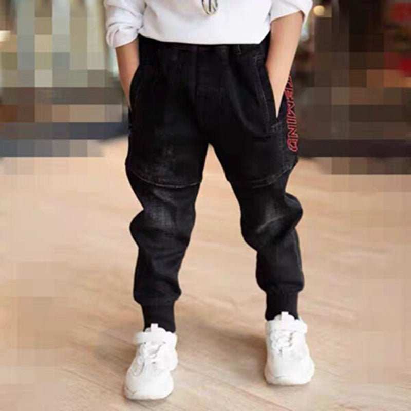 Kids Black Jeans Single Pants Spring And Autumn Boys Pants - AMIR BAGS INDIA PRIVATE LIMITED
