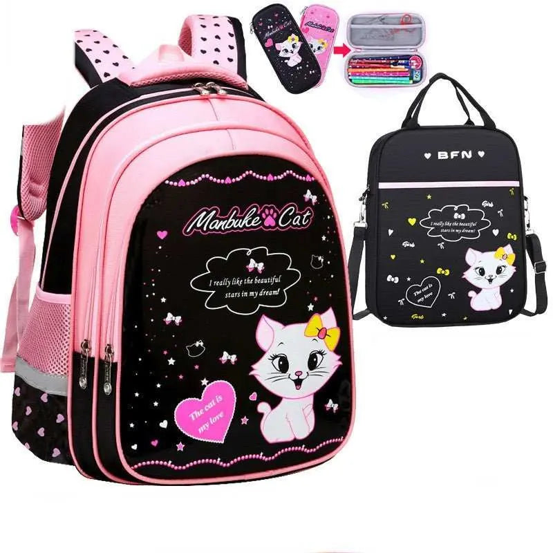 Kids School Cute Cat Print Backpack - AMIR BAGS INDIA PRIVATE LIMITED