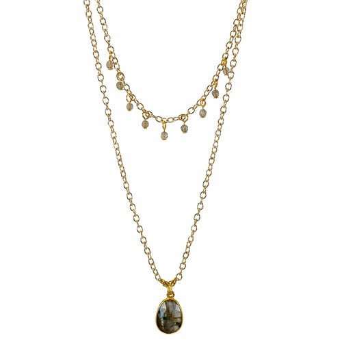 Labradorite Layered Pendant and Beads Necklace - AMIR BAGS INDIA PRIVATE LIMITED