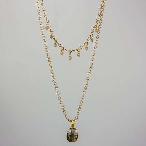 Labradorite Layered Pendant and Beads Necklace - AMIR BAGS INDIA PRIVATE LIMITED