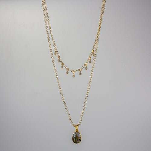 Labradorite Layered Pendant and Beads Necklace - AMIR BAGS INDIA PRIVATE LIMITED