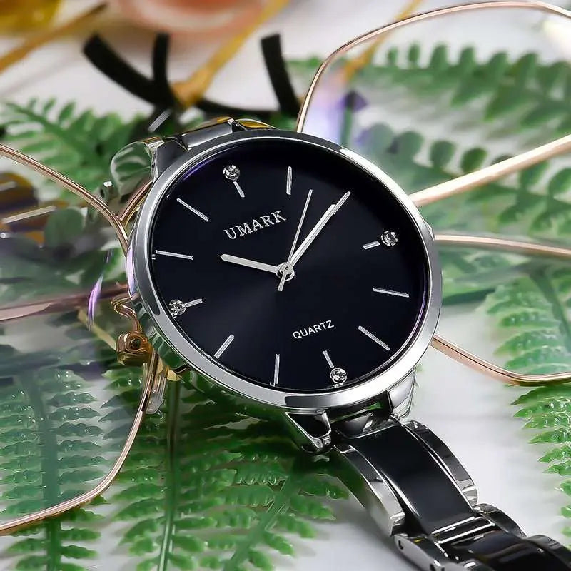 Ladies Ceramic Diamonds Waterproof Quartz Watch - AMIR BAGS INDIA PRIVATE LIMITED