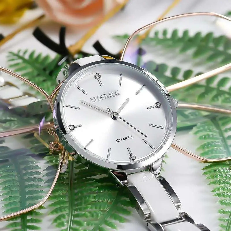 Ladies Ceramic Diamonds Waterproof Quartz Watch - AMIR BAGS INDIA PRIVATE LIMITED