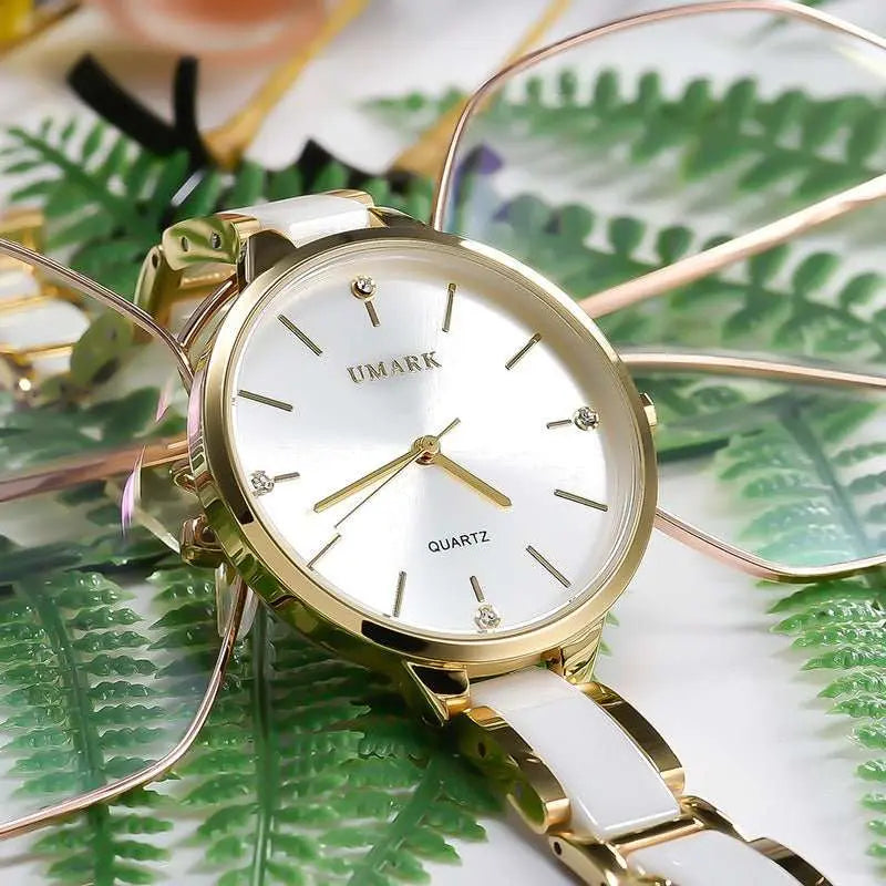 Ladies Ceramic Diamonds Waterproof Quartz Watch - AMIR BAGS INDIA PRIVATE LIMITED